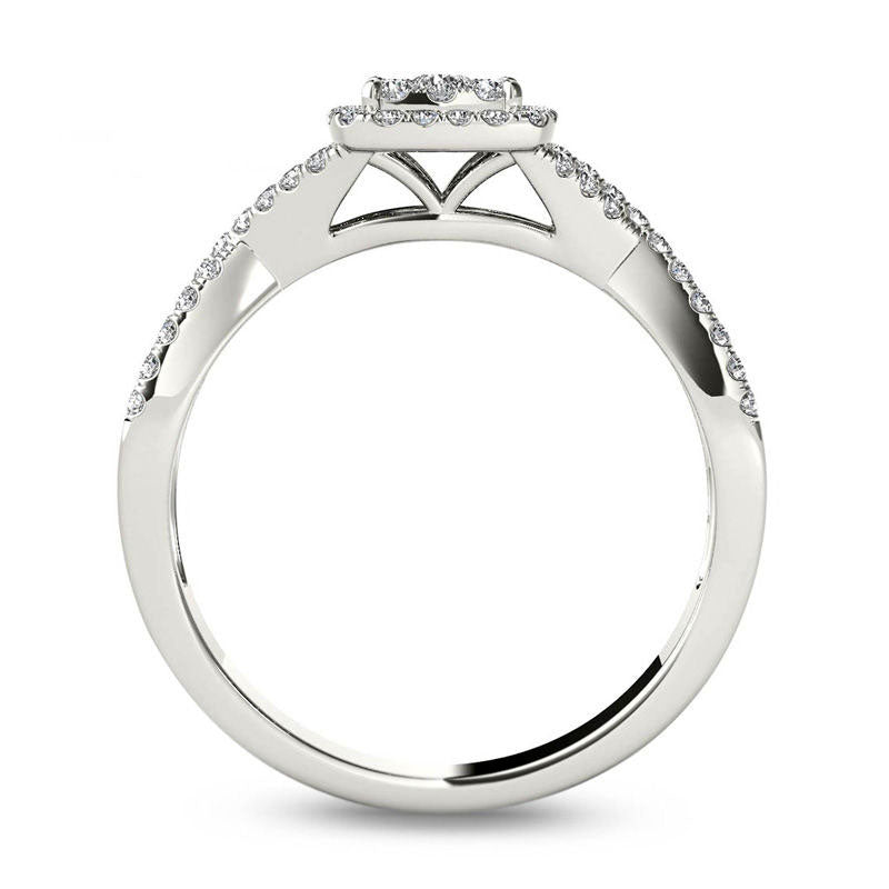 0.38 CT. T.W. Composite Natural Diamond Square Frame Crossover Engagement Ring in Solid 14K White Gold