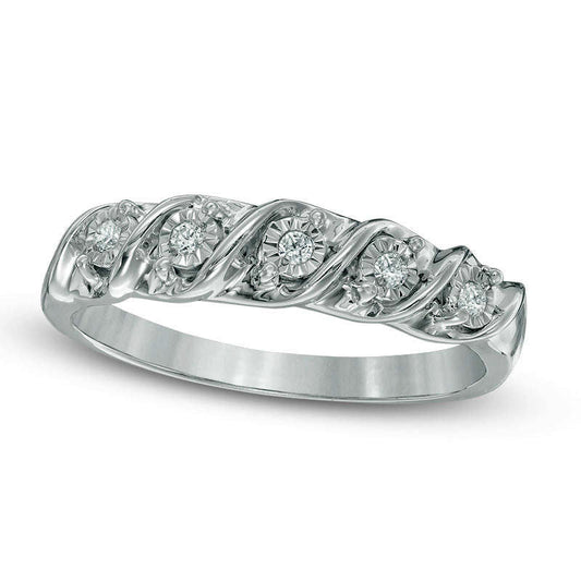 0.05 CT. T.W. Natural Diamond Five Stone S" Anniversary Band in Sterling Silver"