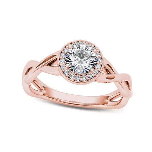 0.50 CT. T.W. Natural Diamond Frame Twist Shank Engagement Ring in Solid 14K Rose Gold