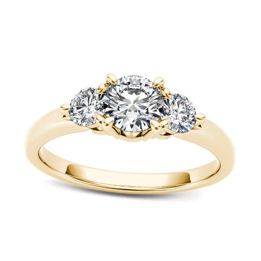 0.75 CT. T.W. Natural Diamond Three Stone Engagement Ring in Solid 14K Gold