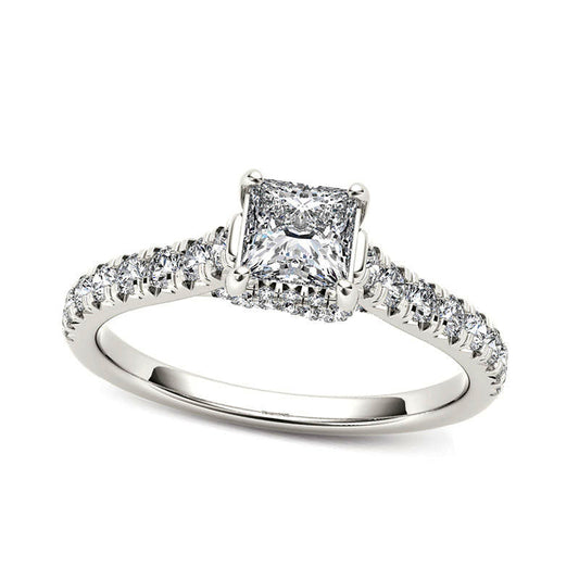0.75 CT. T.W. Princess-Cut Natural Diamond Engagement Ring in Solid 14K White Gold