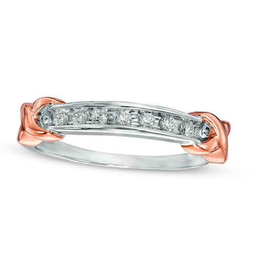 0.10 CT. T.W. Natural Diamond Seven Stone X" Anniversary Band in Sterling Silver and Solid 10K Rose Gold"