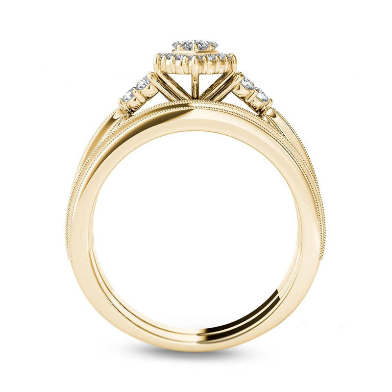 0.38 CT. T.W. Natural Diamond Cushion Frame Twist Bridal Engagement Ring Set in Solid 14K Gold