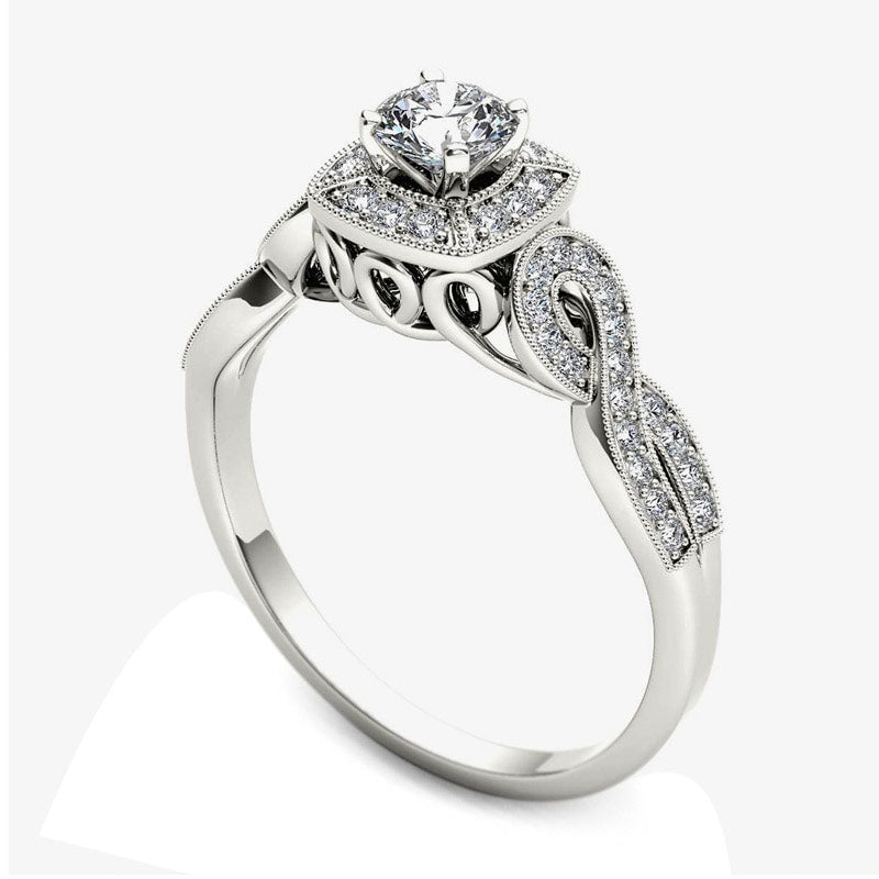 0.50 CT. T.W. Natural Diamond Square Frame Antique Vintage-Style Engagement Ring in Solid 14K White Gold