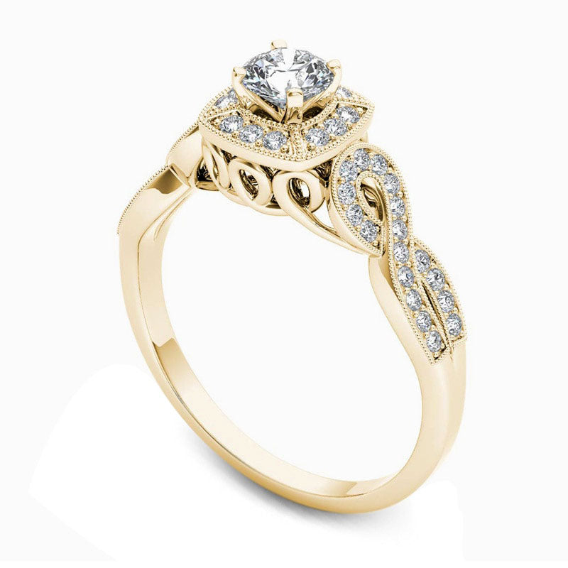 0.50 CT. T.W. Natural Diamond Square Frame Antique Vintage-Style Engagement Ring in Solid 14K Gold