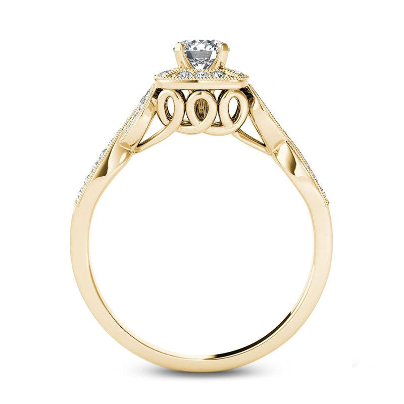 0.50 CT. T.W. Natural Diamond Square Frame Antique Vintage-Style Engagement Ring in Solid 14K Gold