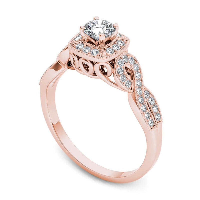 0.50 CT. T.W. Natural Diamond Square Frame Antique Vintage-Style Engagement Ring in Solid 14K Rose Gold