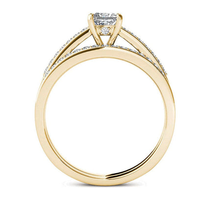 0.63 CT. T.W. Princess-Cut Natural Diamond Bridal Engagement Ring Set in Solid 14K Gold