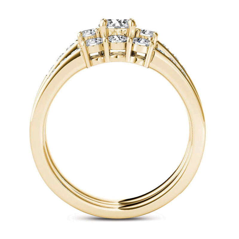 1.0 CT. T.W. Natural Diamond Three Stone Bridal Engagement Ring Set in Solid 14K Gold