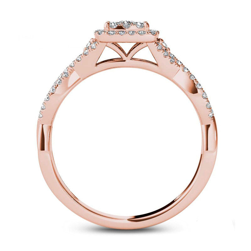 0.50 CT. T.W. Natural Diamond Cushion Frame Twist Shank Engagement Ring in Solid 14K Rose Gold