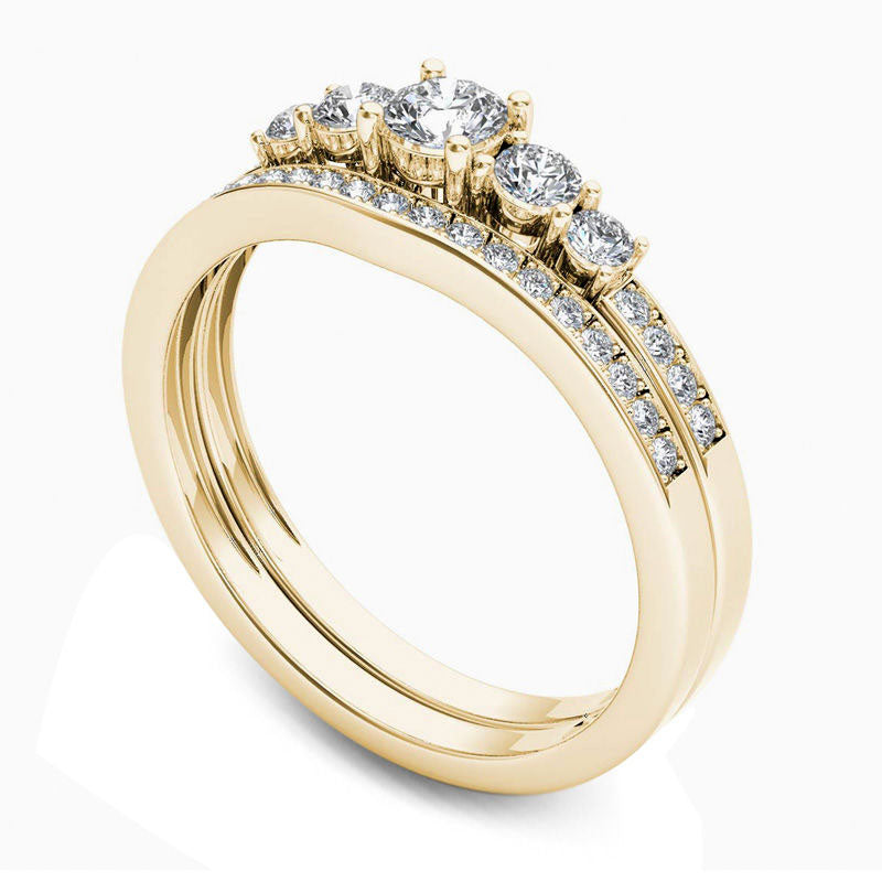 0.50 CT. T.W. Natural Diamond Five Stone Bridal Engagement Ring Set in Solid 14K Gold