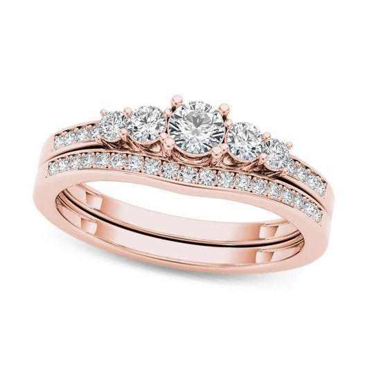 0.50 CT. T.W. Natural Diamond Five Stone Bridal Engagement Ring Set in Solid 14K Rose Gold