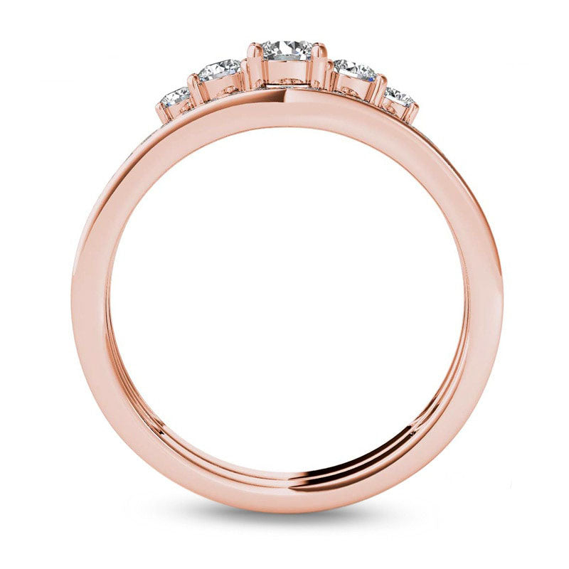 0.50 CT. T.W. Natural Diamond Five Stone Bridal Engagement Ring Set in Solid 14K Rose Gold