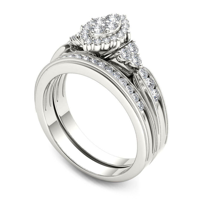 0.50 CT. T.W. Composite Marquise Natural Diamond with Tri-Sides Bridal Engagement Ring Set in Solid 14K White Gold