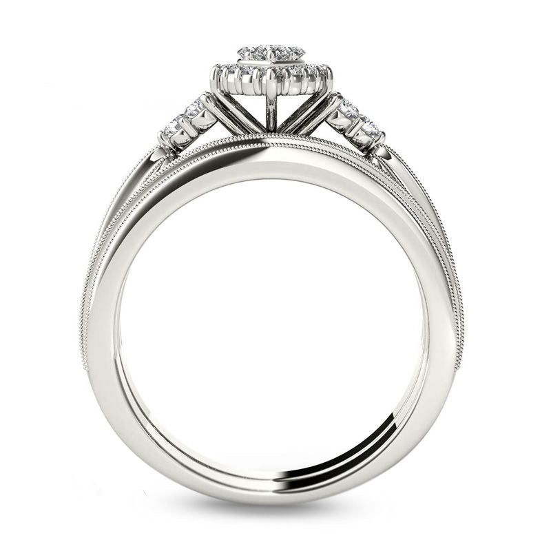 0.50 CT. T.W. Composite Marquise Natural Diamond with Tri-Sides Bridal Engagement Ring Set in Solid 14K White Gold