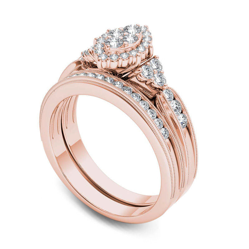 0.50 CT. T.W. Composite Marquise Natural Diamond with Tri-Sides Bridal Engagement Ring Set in Solid 14K Rose Gold