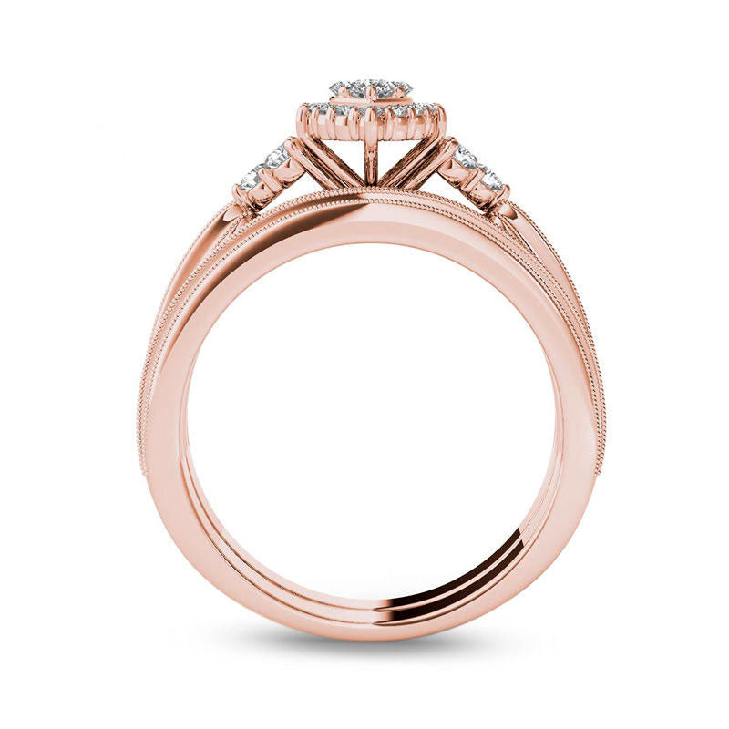 0.50 CT. T.W. Composite Marquise Natural Diamond with Tri-Sides Bridal Engagement Ring Set in Solid 14K Rose Gold