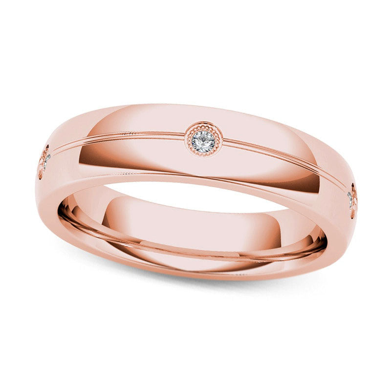 Men's 0.13 CT. T.W. Natural Diamond Five Stone Milgrain Groove Wedding Band in Solid 14K Rose Gold