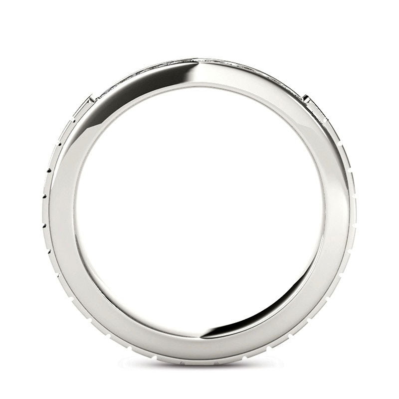 Men's 0.75 CT. T.W. Natural Diamond Two Row Etched Wedding Band in Solid 14K White Gold