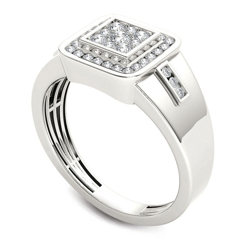 Men's 0.50 CT. T.W. Composite Natural Diamond Square Frame Signet Ring in Solid 14K White Gold