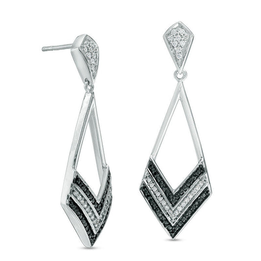 0.25 CT. T.W. Enhanced Black and White Diamond Chevron Drop Earrings in 10K White Gold