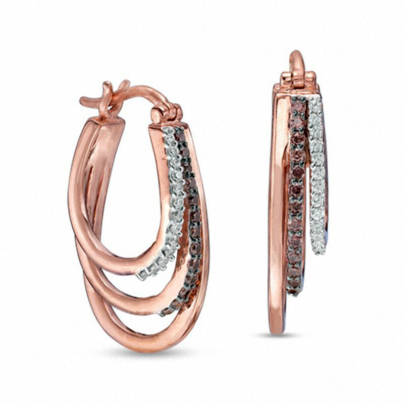 0.25 CT. T.W. Enhanced Champagne and White Diamond Layered Hoop Earrings in 10K Rose Gold