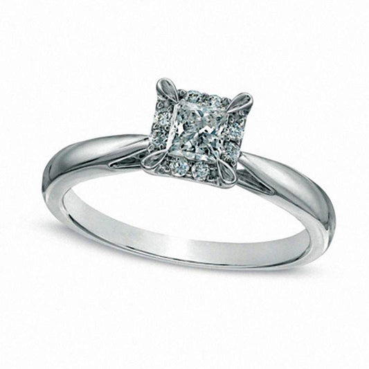 0.38 CT. T.W. Princess-Cut Natural Diamond Frame Engagement Ring in Solid 14K White Gold