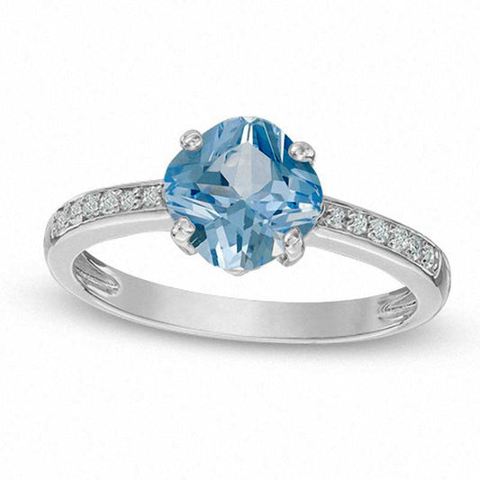 7.0mm Cushion-Cut Simulated Aquamarine and Lab-Created White Sapphire Ring in Sterling Silver