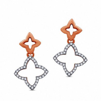 0.2 CT. T.W. Diamond Double Clover Drop Earrings in 10K Rose Gold