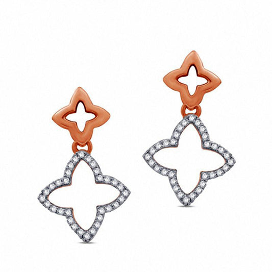 0.2 CT. T.W. Diamond Double Clover Drop Earrings in 10K Rose Gold