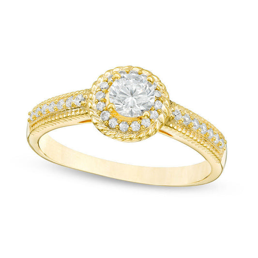 0.50 CT. T.W. Natural Diamond Rope Frame Engagement Ring in Solid 10K Yellow Gold