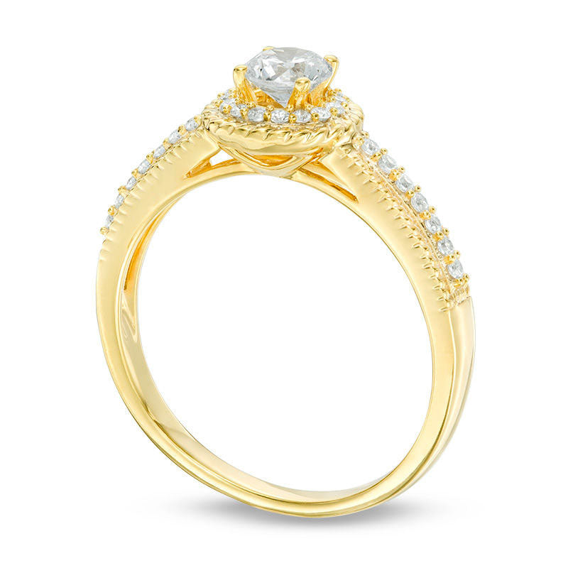 0.50 CT. T.W. Natural Diamond Rope Frame Engagement Ring in Solid 10K Yellow Gold