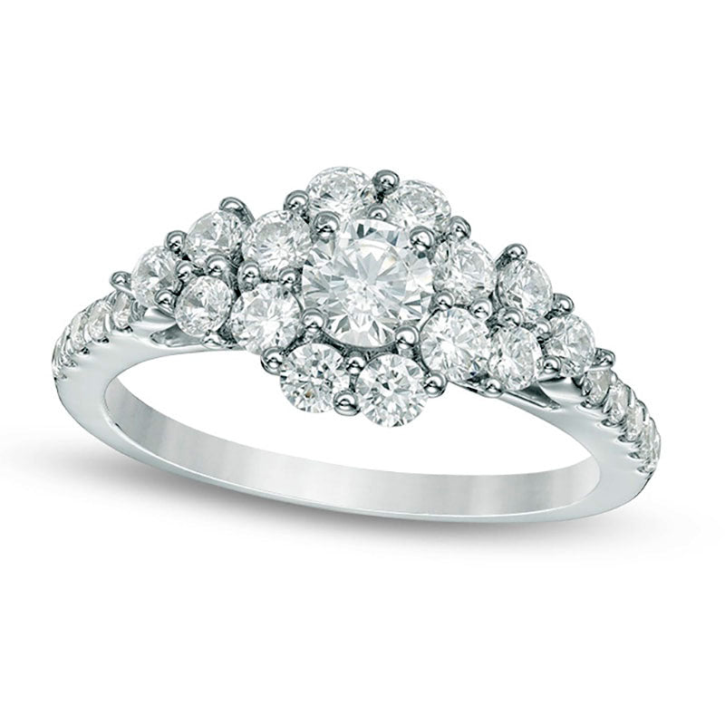 1.33 CT. T.W. Natural Diamond Frame with Tri-Sides Engagement Ring in Solid 10K White Gold