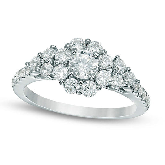 1.33 CT. T.W. Natural Diamond Frame with Tri-Sides Engagement Ring in Solid 10K White Gold