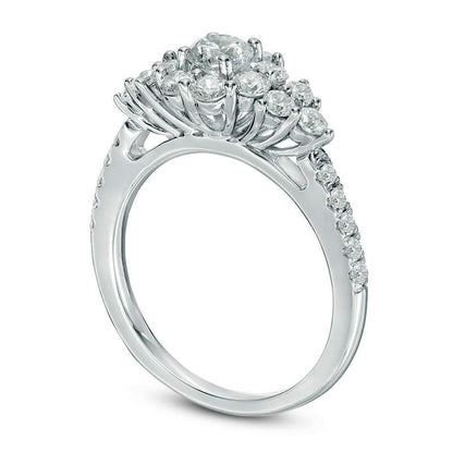 1.33 CT. T.W. Natural Diamond Frame with Tri-Sides Engagement Ring in Solid 10K White Gold