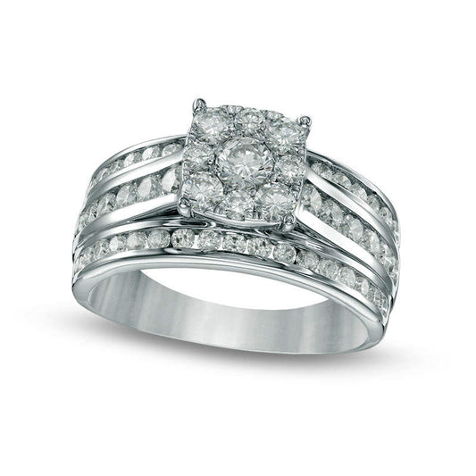 1.5 CT. T.W. Composite Natural Diamond Cushion Multi-Row Engagement Ring in Solid 10K White Gold