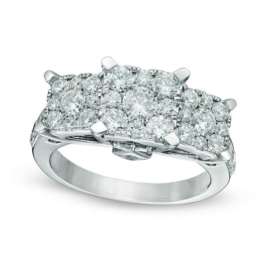 2.0 CT. T.W. Natural Diamond Frame Three Stone Engagement Ring in Solid 10K White Gold