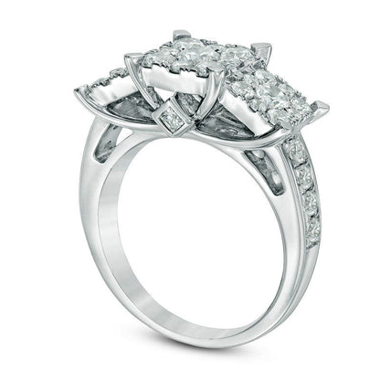 2.0 CT. T.W. Natural Diamond Frame Three Stone Engagement Ring in Solid 10K White Gold