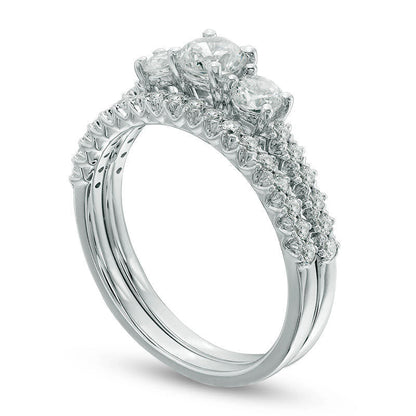 1.0 CT. T.W. Natural Diamond Three Stone Bridal Engagement Ring Set in Solid 10K White Gold