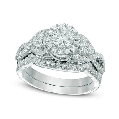 1.33 CT. T.W. Natural Diamond Frame with Tri-Sides Twist Shank Bridal Engagement Ring Set in Solid 10K White Gold