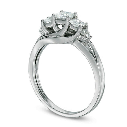 0.75 CT. T.W. Princess-Cut Natural Diamond Three Stone with Tri-Sides Engagement Ring in Solid 14K White Gold