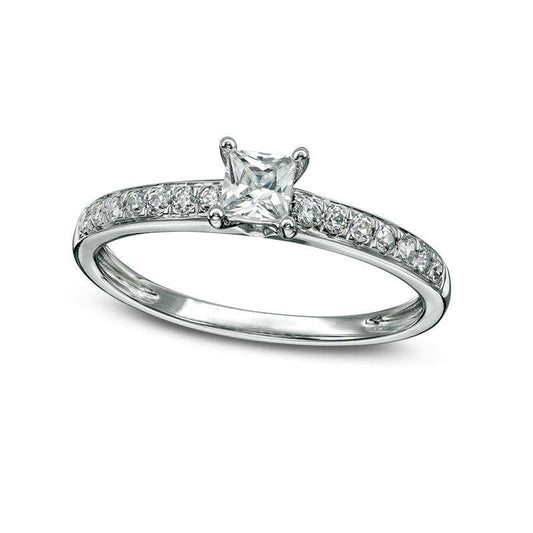 0.50 CT. T.W. Princess-Cut Natural Diamond Engagement Ring in Solid 10K White Gold