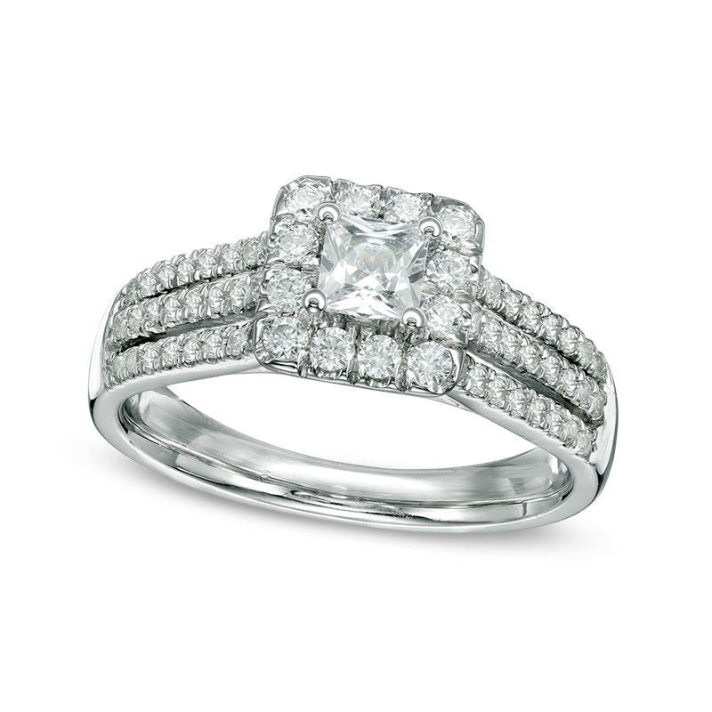 1.0 CT. T.W. Princess-Cut Natural Diamond Frame Multi-Row Engagement Ring in Solid 10K White Gold