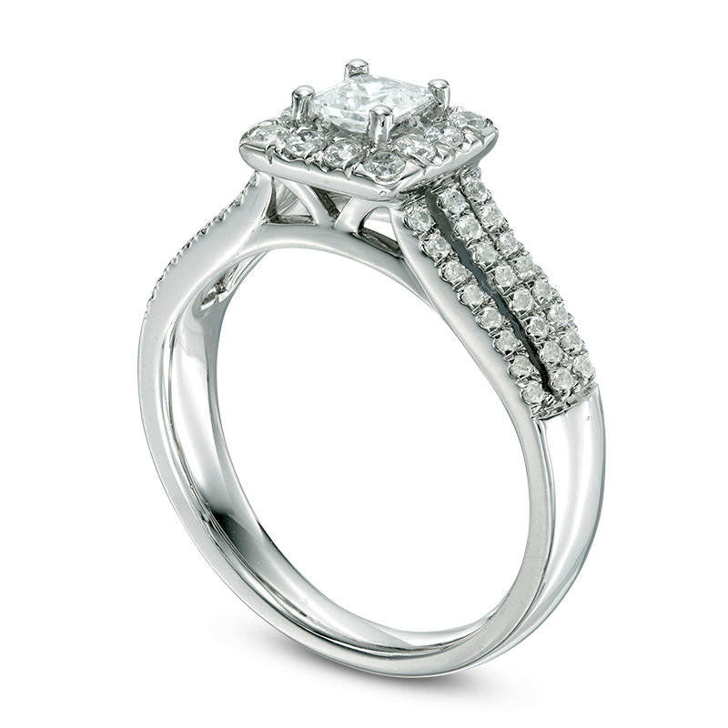 1.0 CT. T.W. Princess-Cut Natural Diamond Frame Multi-Row Engagement Ring in Solid 10K White Gold