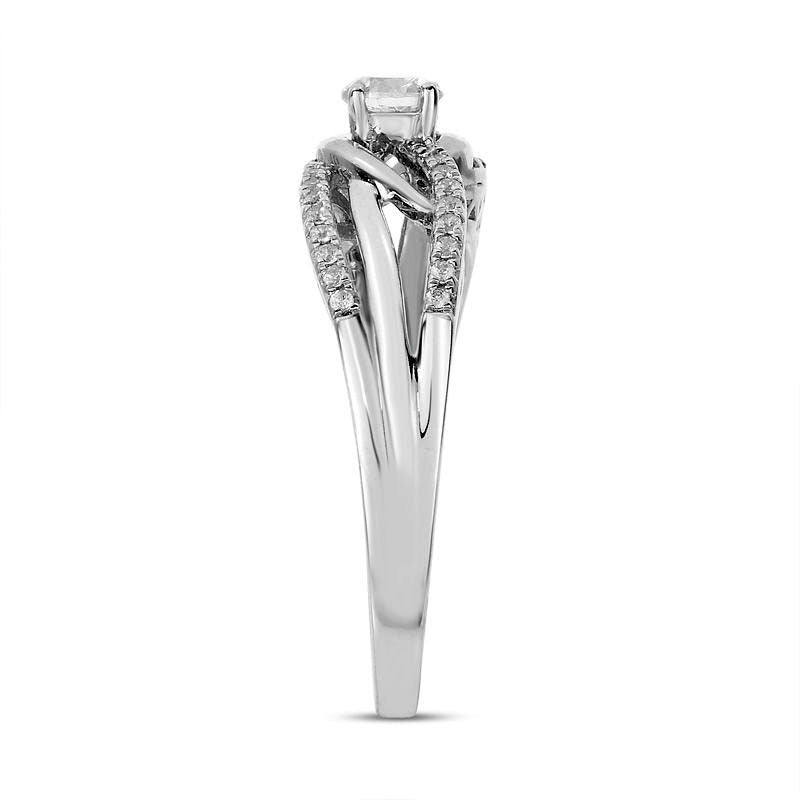 0.38 CT. T.W. Natural Diamond Swirl Split Shank Engagement Ring in Solid 14K White Gold