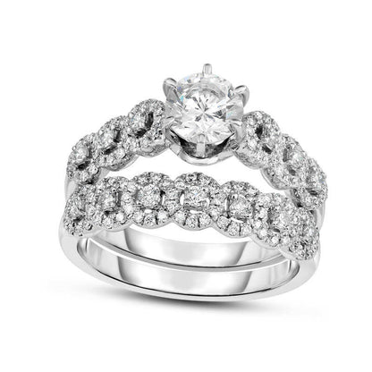 1.25 CT. T.W. Natural Diamond Linked Halos Bridal Engagement Ring Set in Solid 14K White Gold