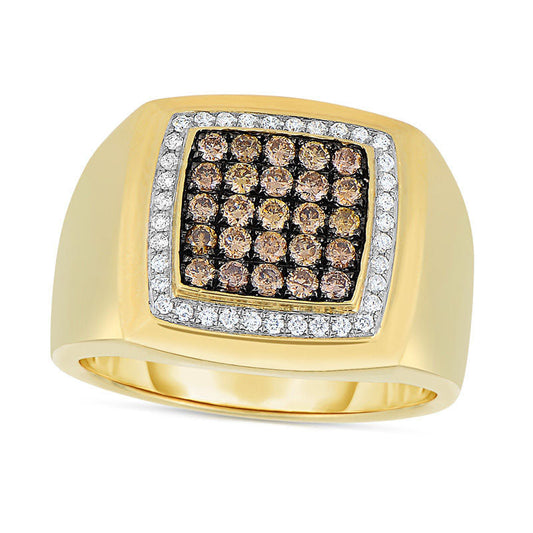 Men's 0.75 CT. T.W. Champagne and White Natural Diamond Square Composite Ring in Solid 14K Gold