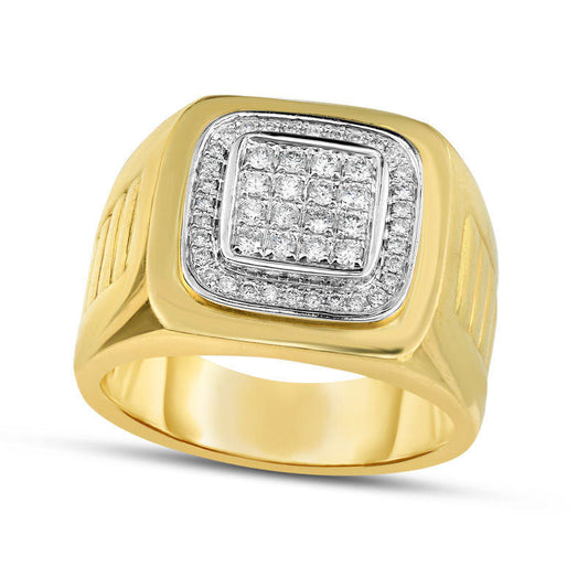 Men's 0.50 CT. T.W. Natural Diamond Square Composite Ring in Solid 14K Two-Tone Gold