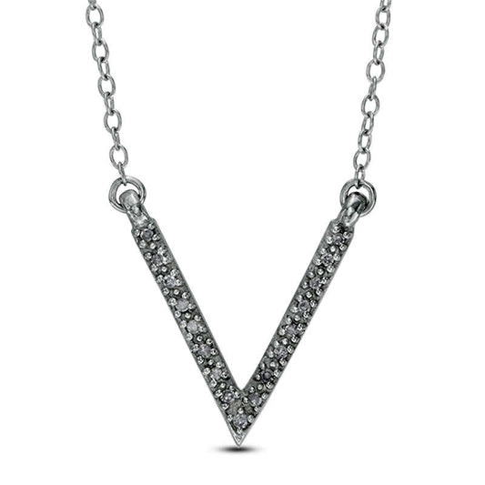 0.1 CT. T.W. Natural Diamond V" Necklace in Sterling Silver"