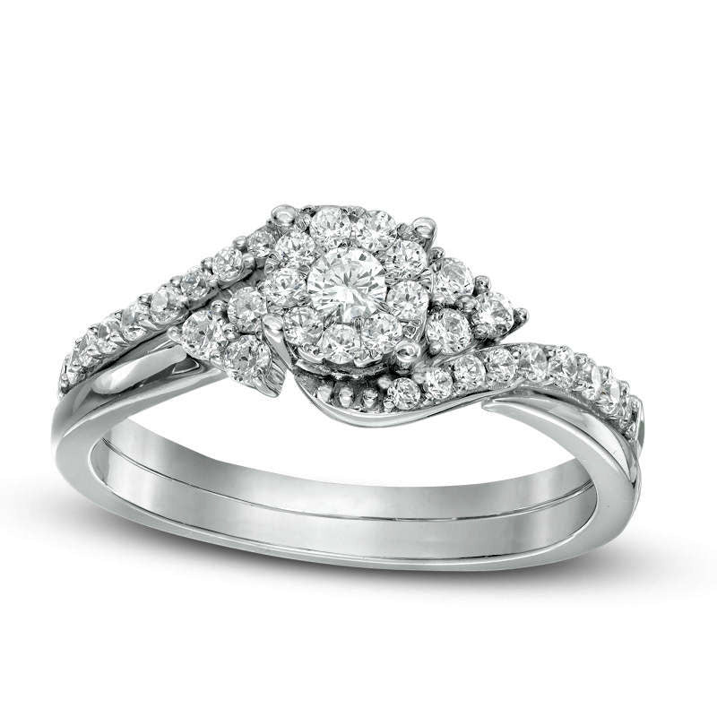 0.50 CT. T.W. Composite Natural Diamond Bypass with Tri-Sides Bridal Engagement Ring Set in Solid 10K White Gold